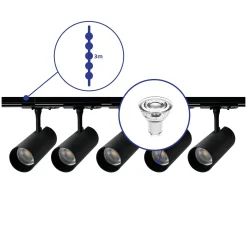Bright Choice Komplett set 1-Fas Rail 3 Meter Svart | incl. 5x Spot + GU10 2700K 3W Dimbar + Ändkåpa, Strömkontakt och I-Anslutningsstycke