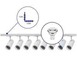 Bright Choice Komplett set 1-Fas Rail L 1,5 x 1,5 Meter Vit | incl. 8x Spot + GU10 2700K 3W Dimbar + Ändkåpa, Strömkontakt och L -Anslutningsstycke