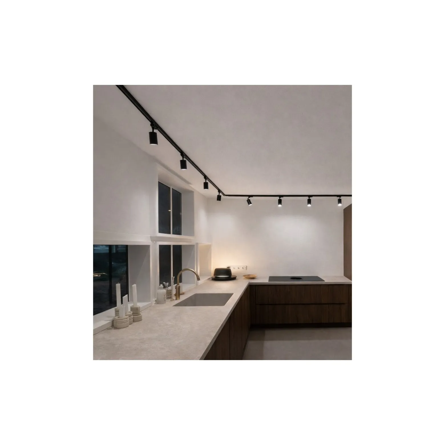 Bright Choice Komplett set 1-Fas Rail L 2 x 2 Meter Svart | incl. 10x Spot + GU10 2700K 3W Dimbar + Ändkåpa, Strömkontakt och L -Anslutningsstycke