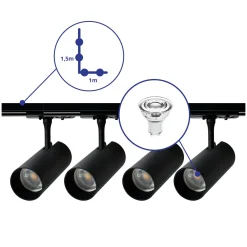 Bright Choice Komplett set 1-Fas Rail L 1,5 x 2 Meter Vit | incl. 8x Spot + GU10 2700K 3W Dimbar + Ändkåpa, Strömkontakt och L -Anslutningsstycke