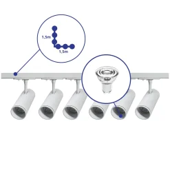 Bright Choice Komplett set 1-Fas Rail L 1,5 x 1,5 Meter Vit | incl. 6x Spot + GU10 2700K 3W Dimbar + Ändkåpa, Strömkontakt och L -Anslutningsstycke