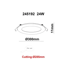 Bright Choice LED Downlight UltraSlim 24W 1950lm 110D - 840 Kallvit | 295mm - Utskärning 280mm
