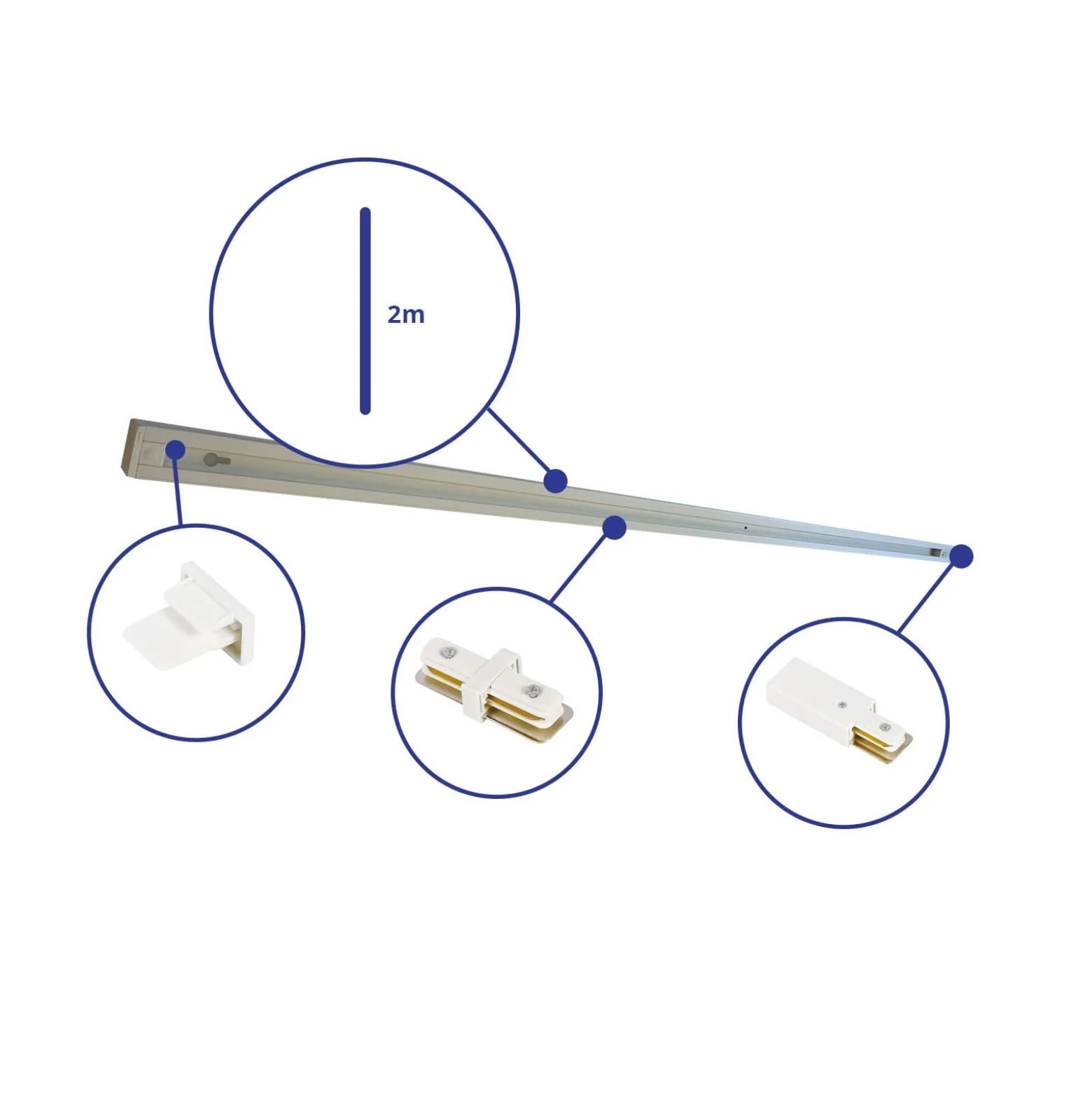 Bright Choice Rail Set 1-Fas 2 Meter Vit | incl. Ändkåpa, Strömkontakt och I-Anslutningsstycke