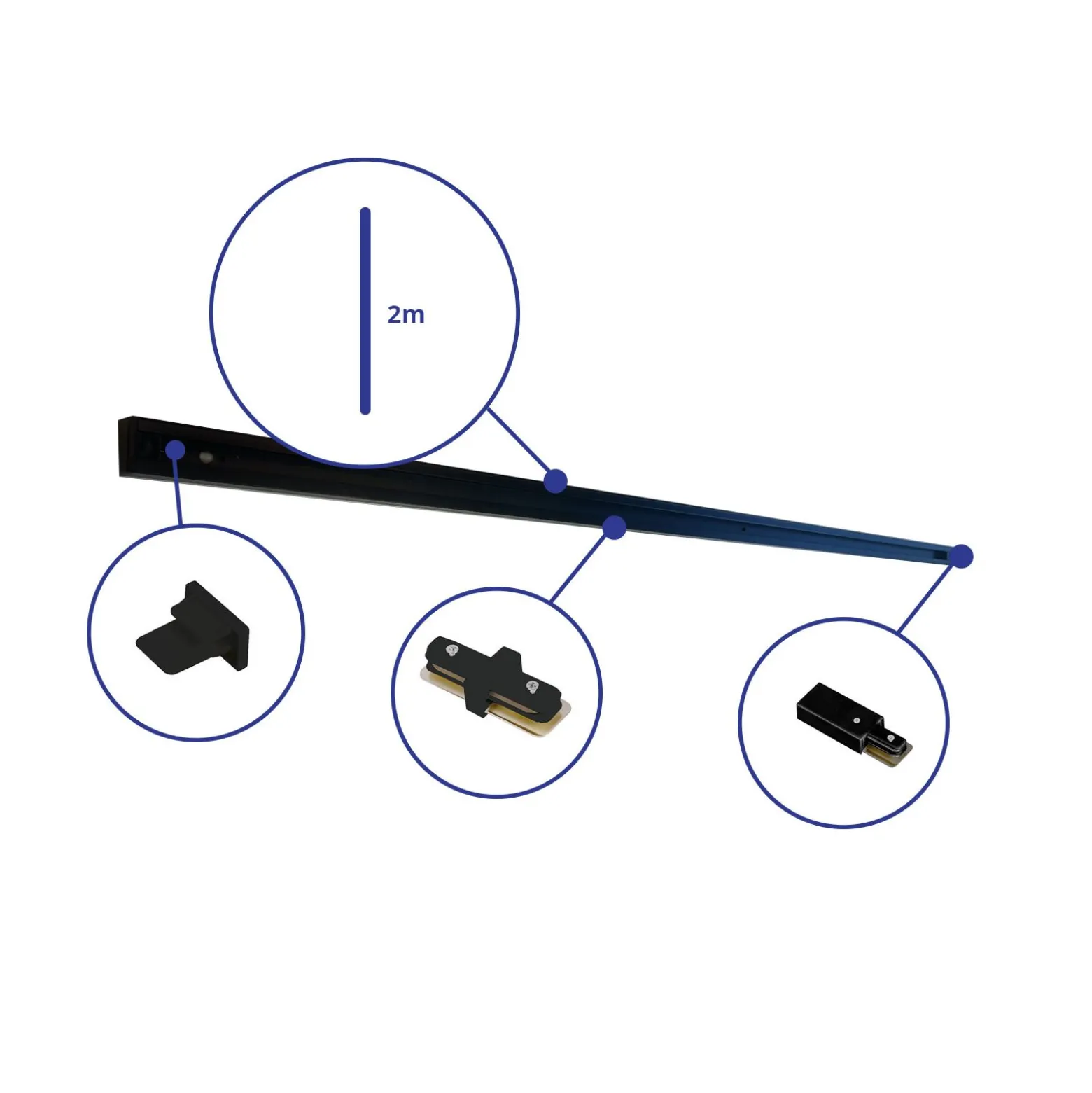 Bright Choice Rail Set 1-Fas 2 Meter Svart | incl. Ändkåpa, Strömkontakt och I-Anslutningsstycke