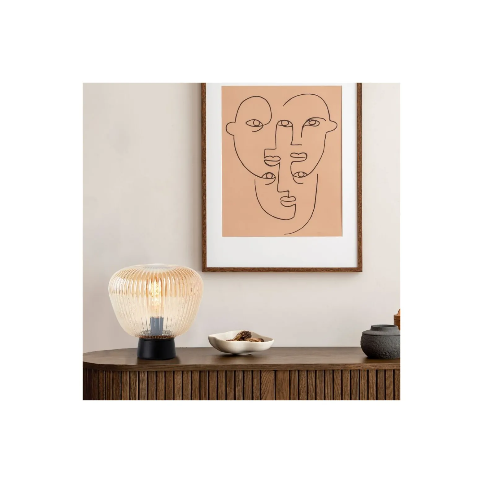 Brilliant Bordslampa Kaizen Glas Metall Svart Beige | 250mm - Passande för 1x E27