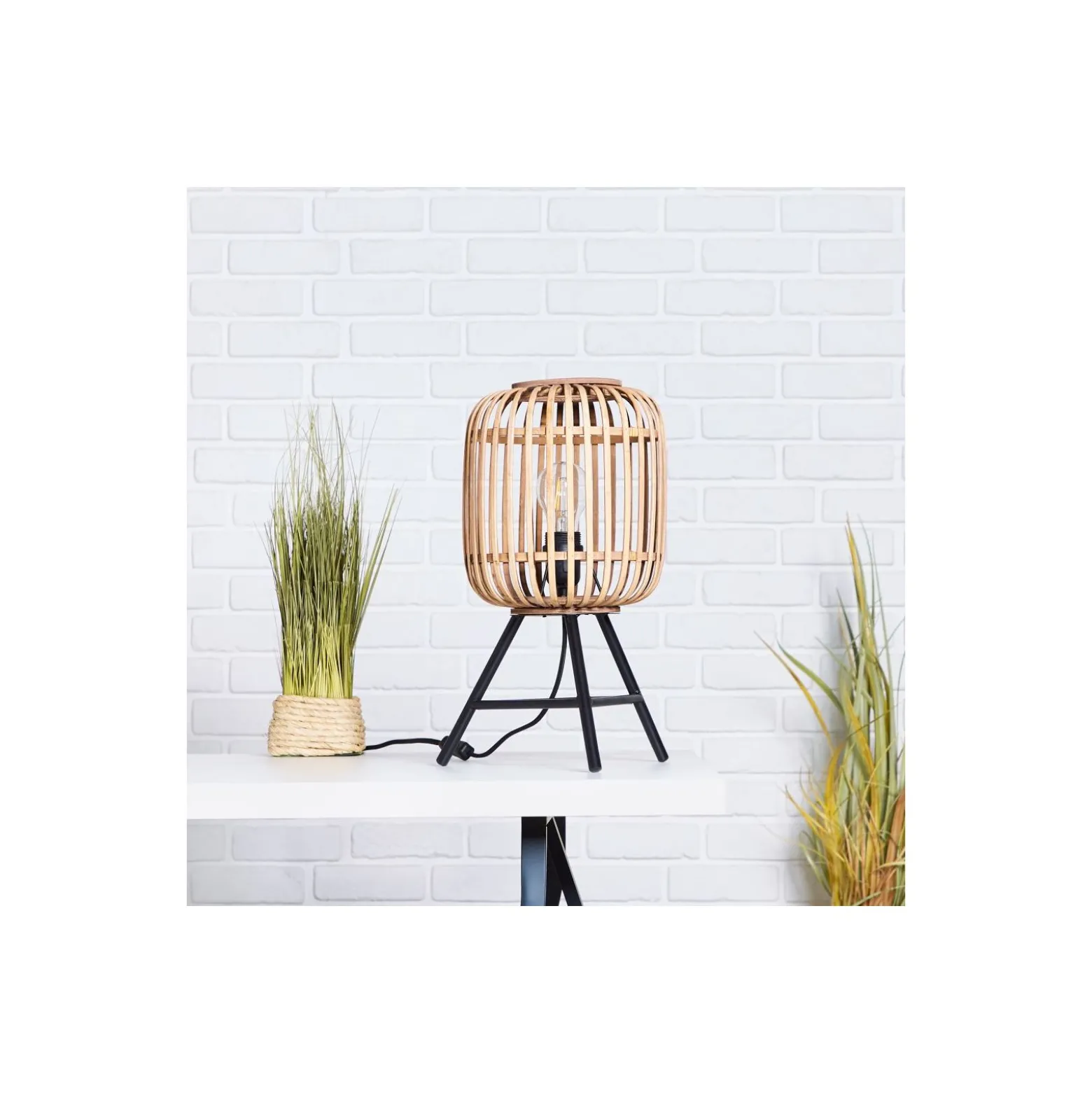 Brilliant Bordslampa Trärow Metall Bambu Brun | Passande för 1x E27