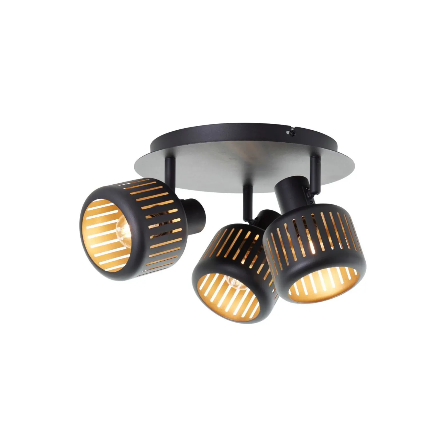 Brilliant Tyas Taklampa Aluminium Metall Svart Guld | 370mm - Passande för 3x E14