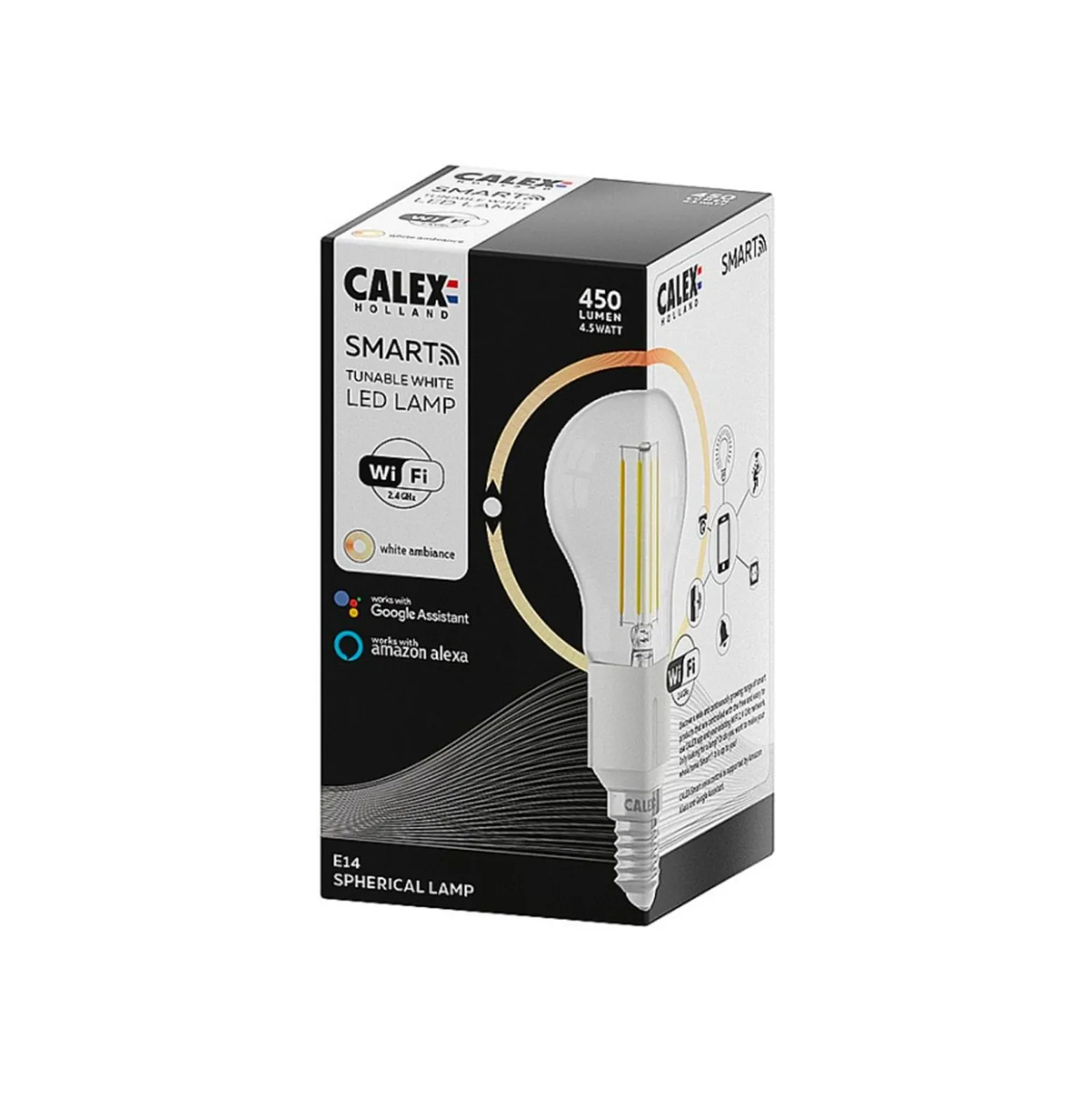 Calex Smart Tuya Wifi E14 boll 4.5W 450lm - 818-830 Justerbar Vit | Dimbar - Ersättare 40W