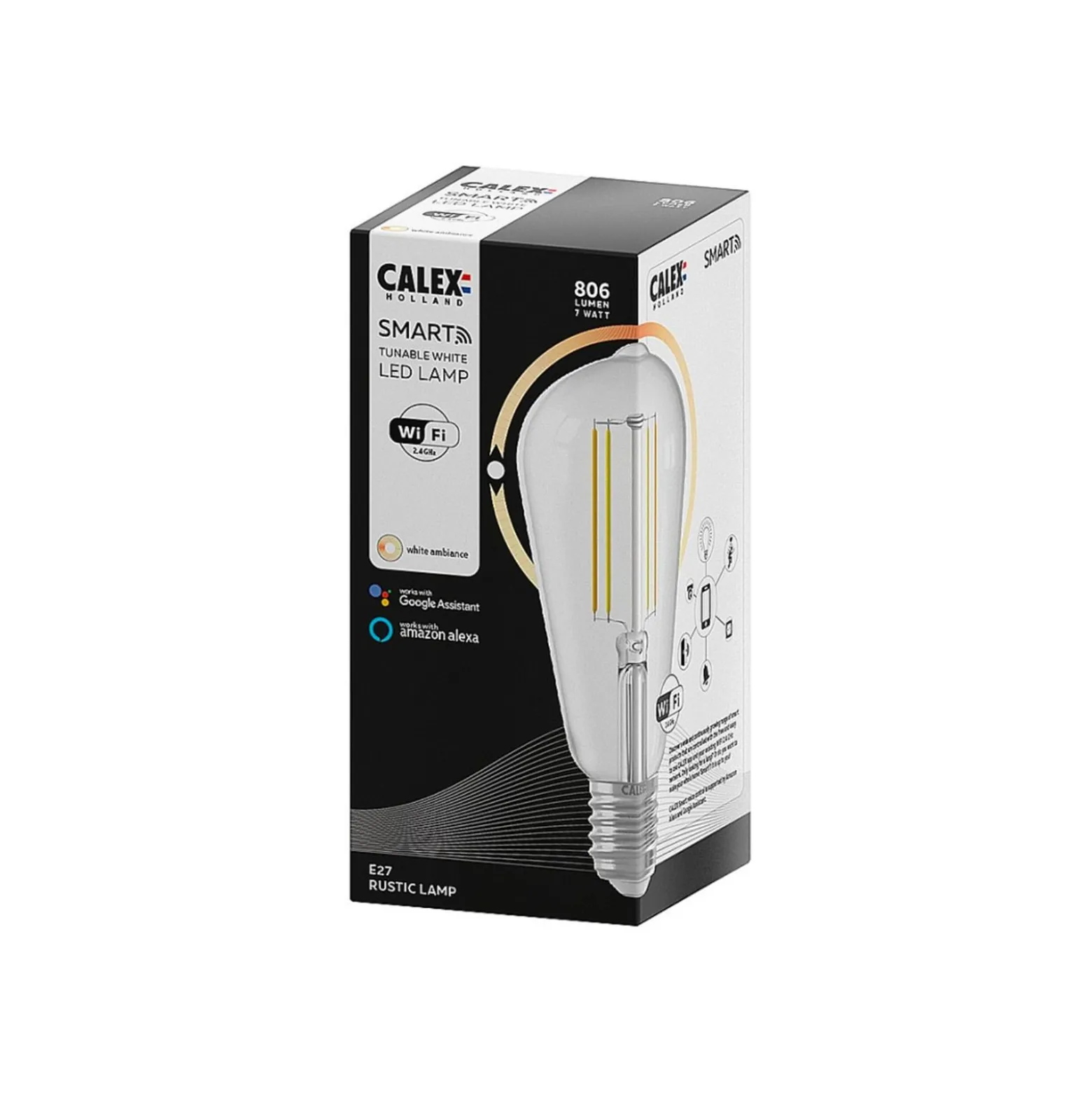 Calex Smart Tuya Wifi E27 Edison Filament 7W 806lm - 818-830 Justerbar Vit | Dimbar - Ersättare 60W