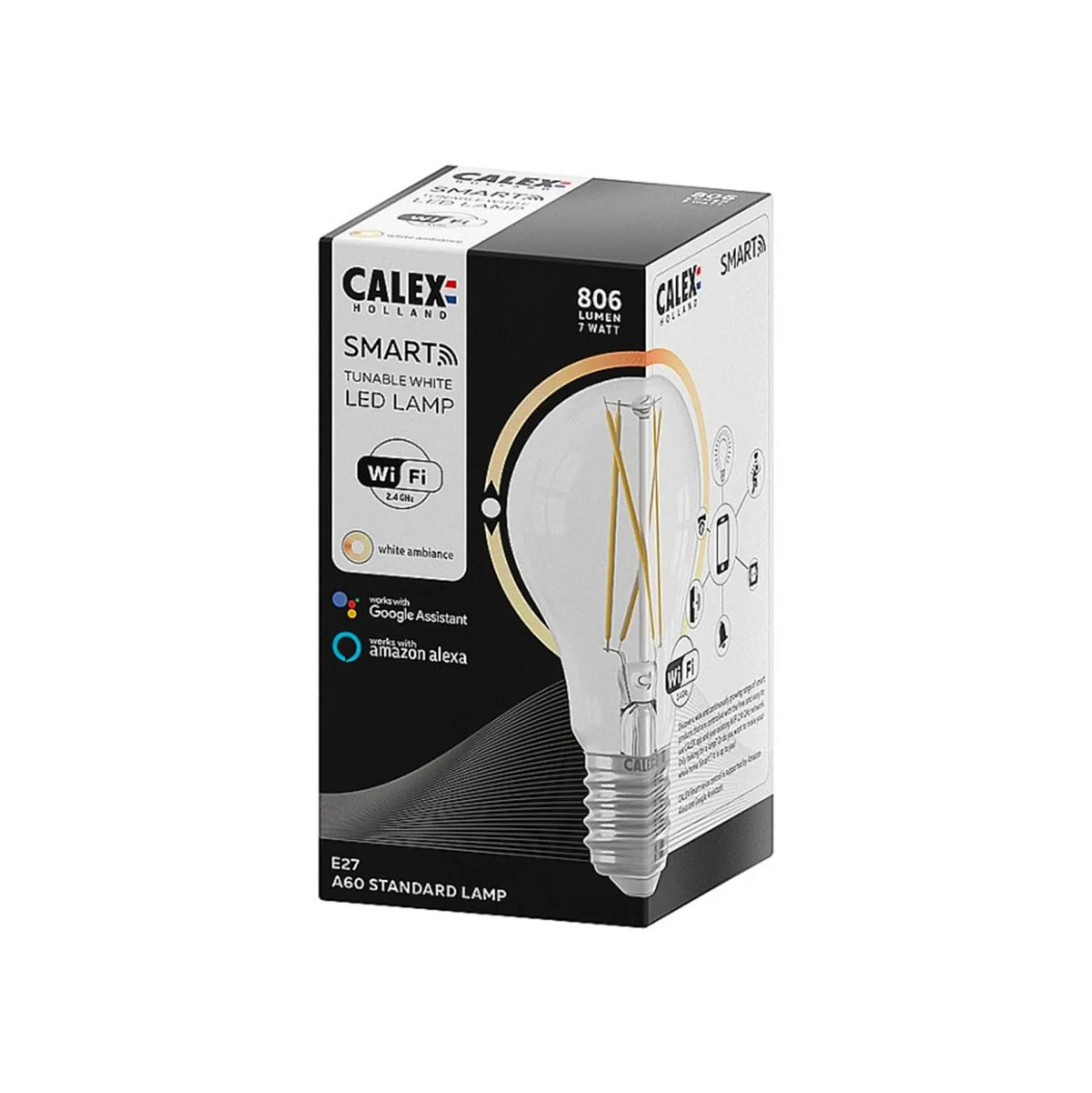 Calex Smart Tuya Wifi E27 Päron Filament 7W 806lm - 818-830 Justerbar Vit | Dimbar - Ersättare 60W