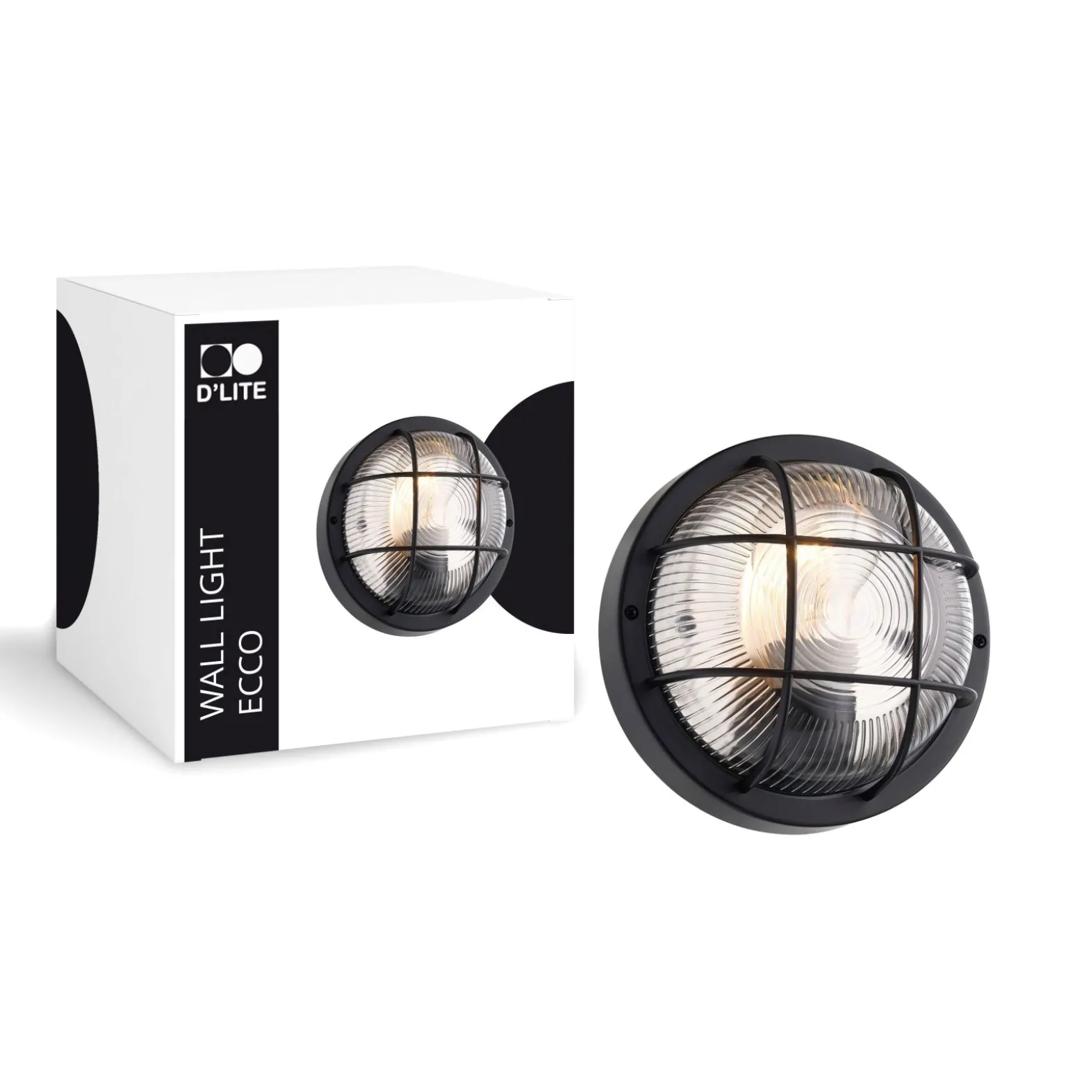 D'Lite Vägglampa Ecco Svart Runda | IP54 - Passande för 1x E27
