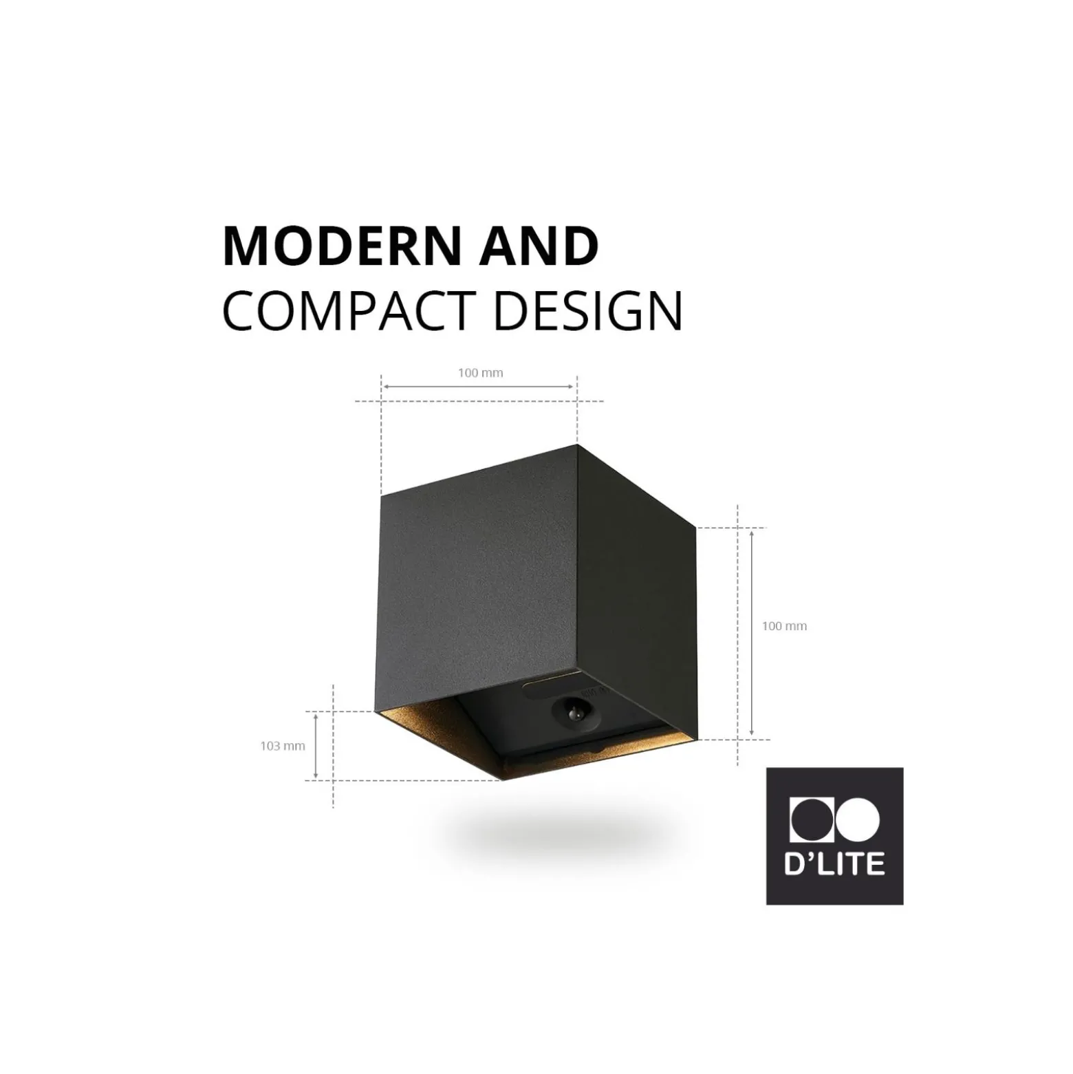 D'Lite Vägglampa Elingen Aluminium Svart Up & Down 2.9W 170lm - 830 Varm Vit | IP65 - Batteridriven - Ljussensor