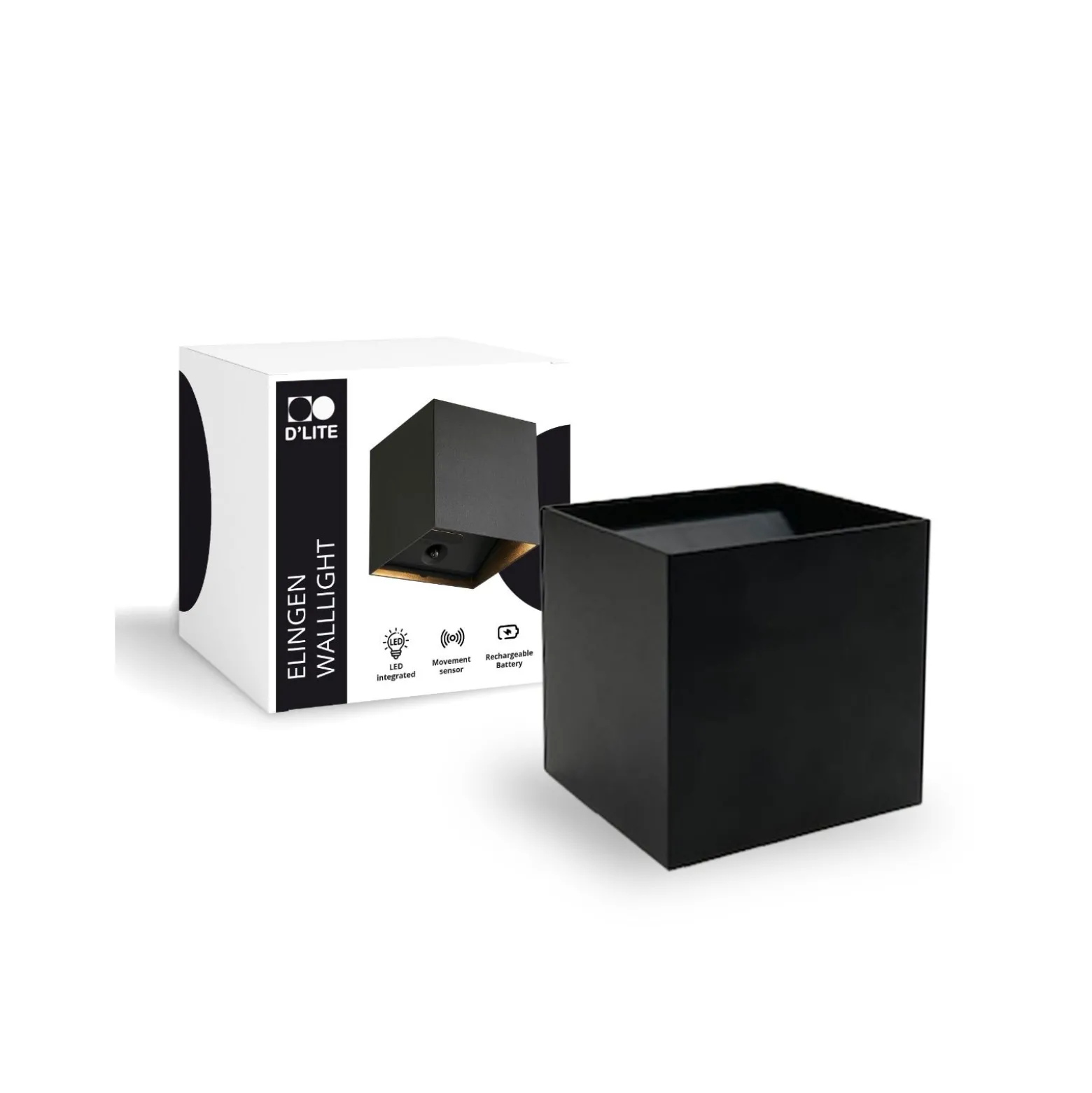 D'Lite Vägglampa Elingen Aluminium Svart Up & Down 2.9W 170lm - 830 Varm Vit | IP65 - Batteridriven - Ljussensor