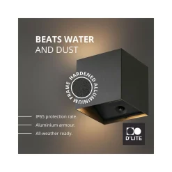 D'Lite Vägglampa Elingen Aluminium Svart Up & Down 2.9W 170lm - 830 Varm Vit | IP65 - Batteridriven - Ljussensor