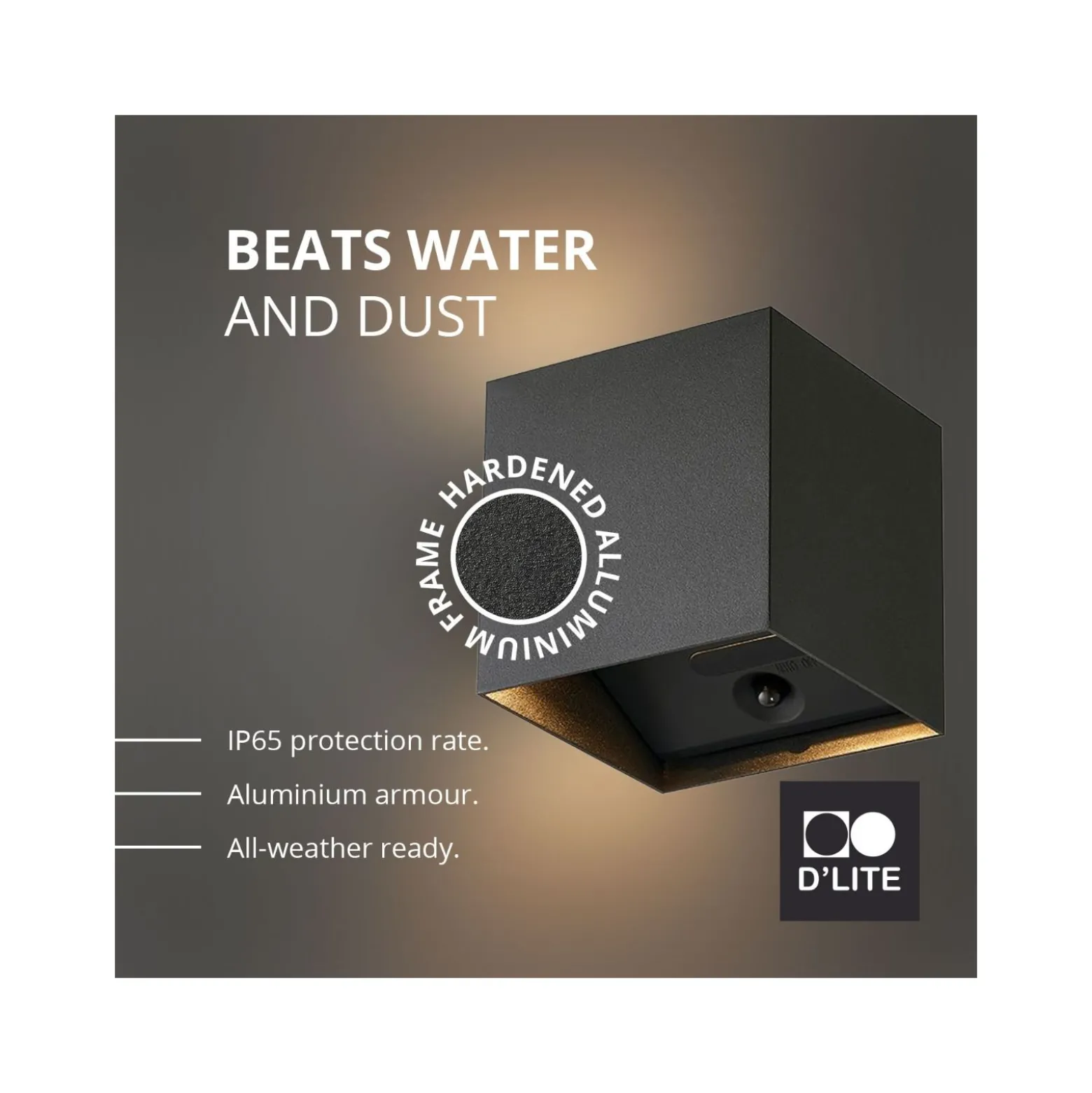 D'Lite Vägglampa Elingen Aluminium Svart Up & Down 2.9W 170lm - 830 Varm Vit | IP65 - Batteridriven - Ljussensor
