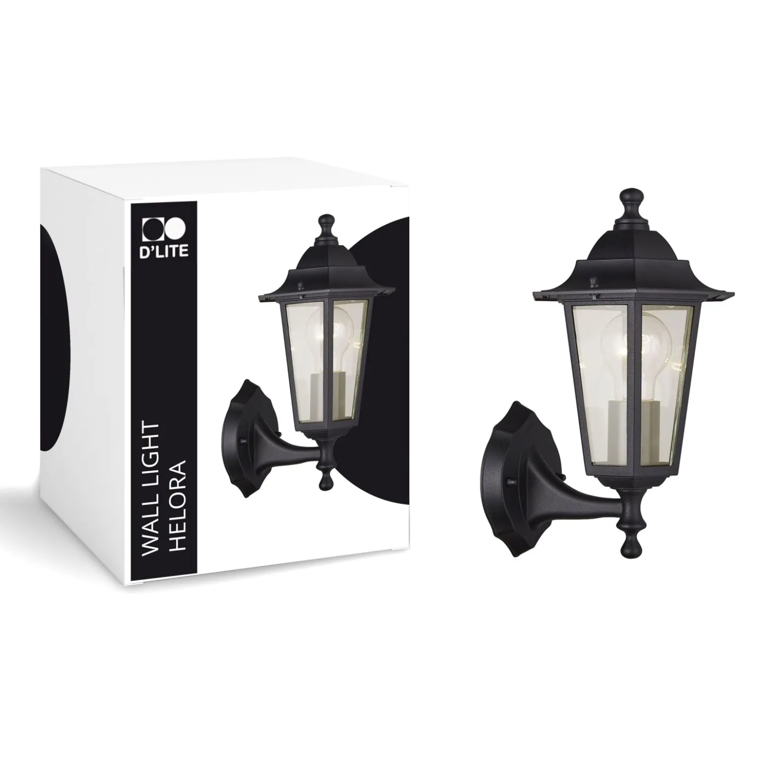 D'Lite Vägglampa Helora Svart | IP44 - Passande för 1x E27