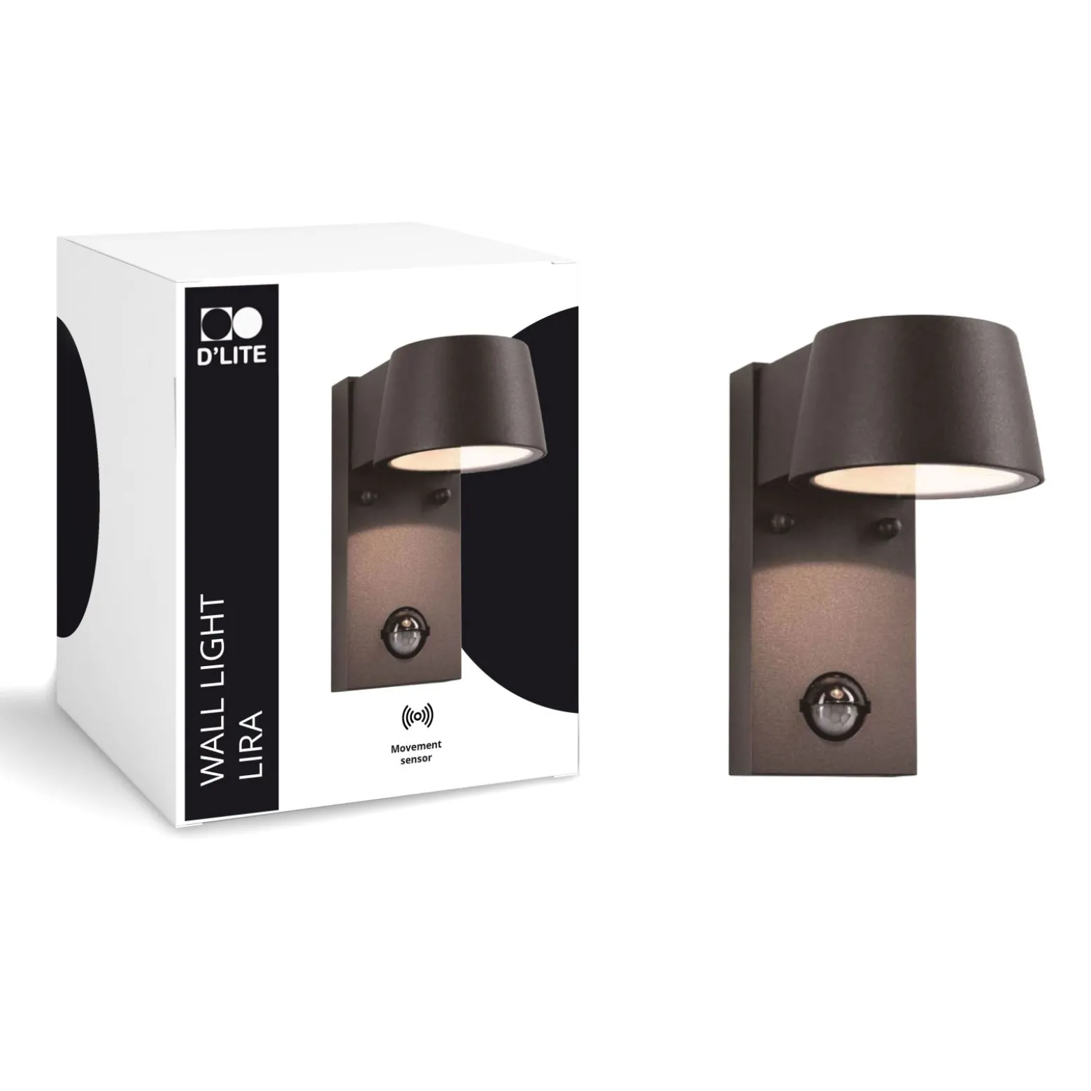 D'Lite Vägglampa Lira Svart 7W 600lm 830 Varm Vit | IP54 - Rörelsesensor