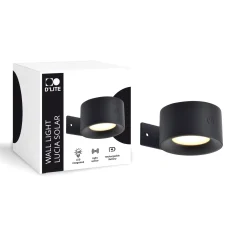D'Lite Vägglampa Lucia Svart 1.5W - 830 Varm Vit | IP54 - Solar Batteri - Ljussensor