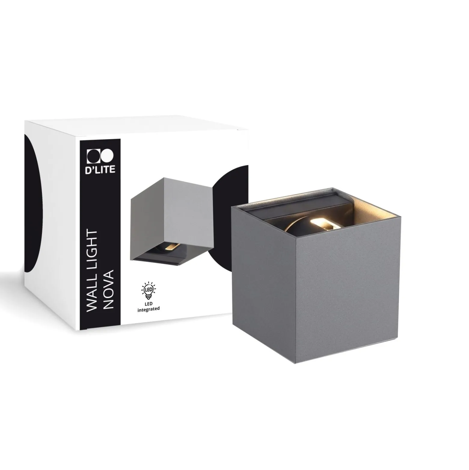 D'Lite Vägglampa Nova Grå Up & Down 4.9W 480lm - 830 Varm Vit | IP54 - Justerbar strålvinkel