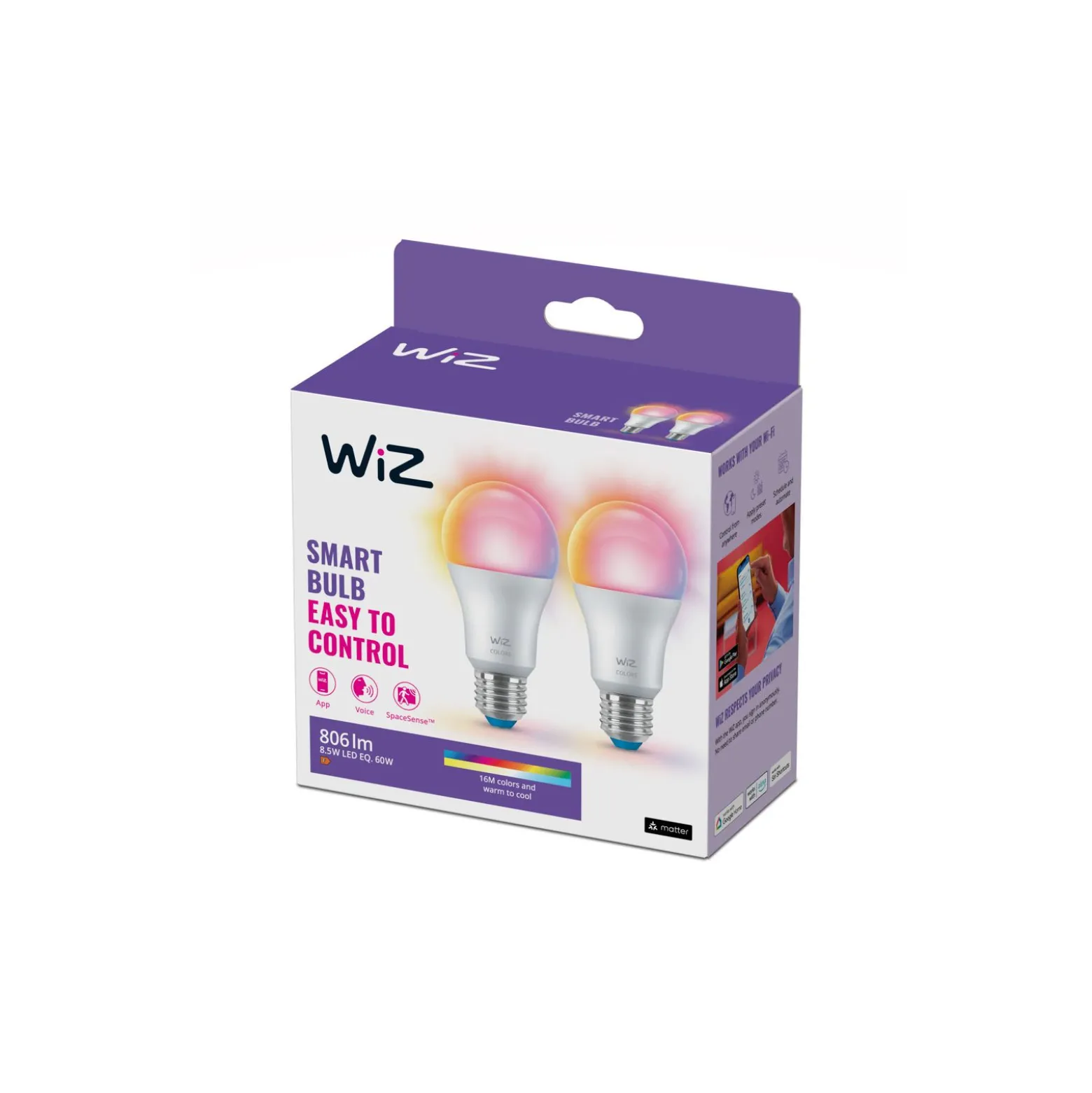 Dubbelpack 2x WiZ Smart LED E27 Päron Filament Matt 9W 806lm - 822-865 Justerbar Vit + RGB | Dimbar - Ersättare 60W