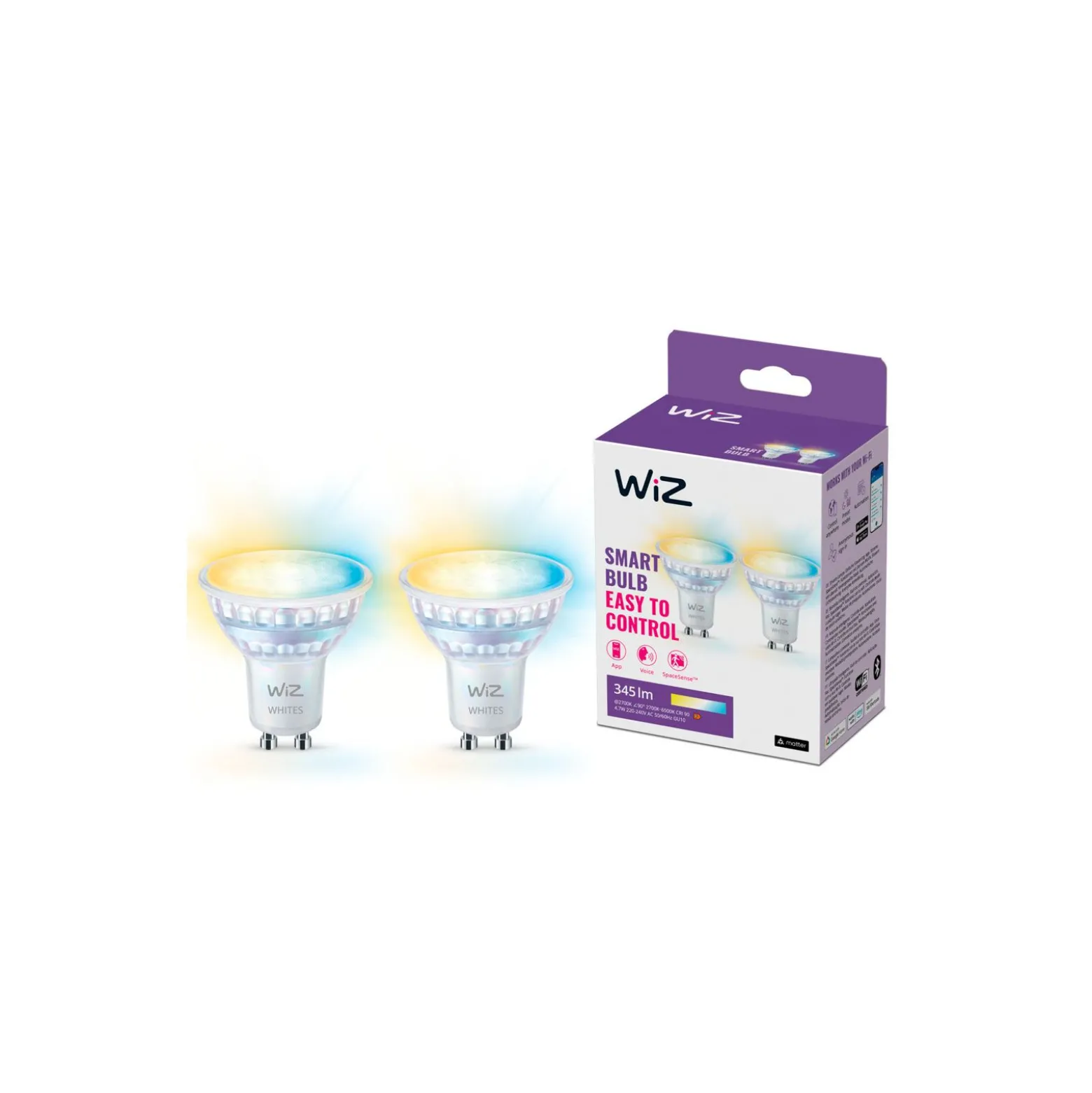 Dubbelpack 2x WiZ Smart LED Spot GU10 PAR16 5W 400lm 36D | Bästa Färgåtergivning - Dimbar - Ersättare 50W