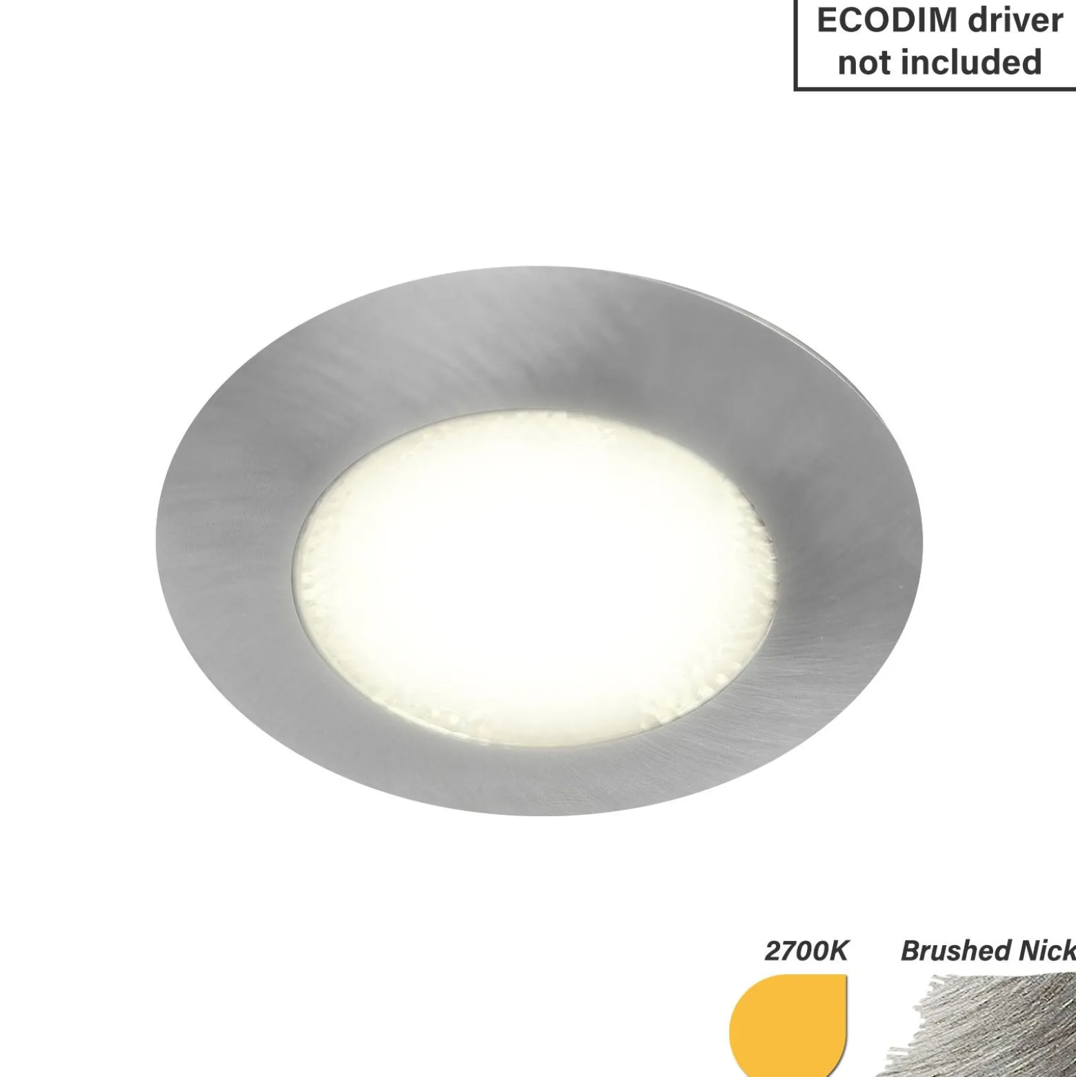 EcoDim Infälld Spot Nickel 3W 240lm 90D - 827 Extra Varm Vit | 62mm - Utskärning 55mm - IP54 - Dimbar