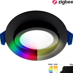 EcoDim Infälld Spot Svart 6W 450lm 60D 827- 860 Justerbar Vit | RGB - 85mm - Utskärning 75mm - IP54 - Zigbee Dimbar