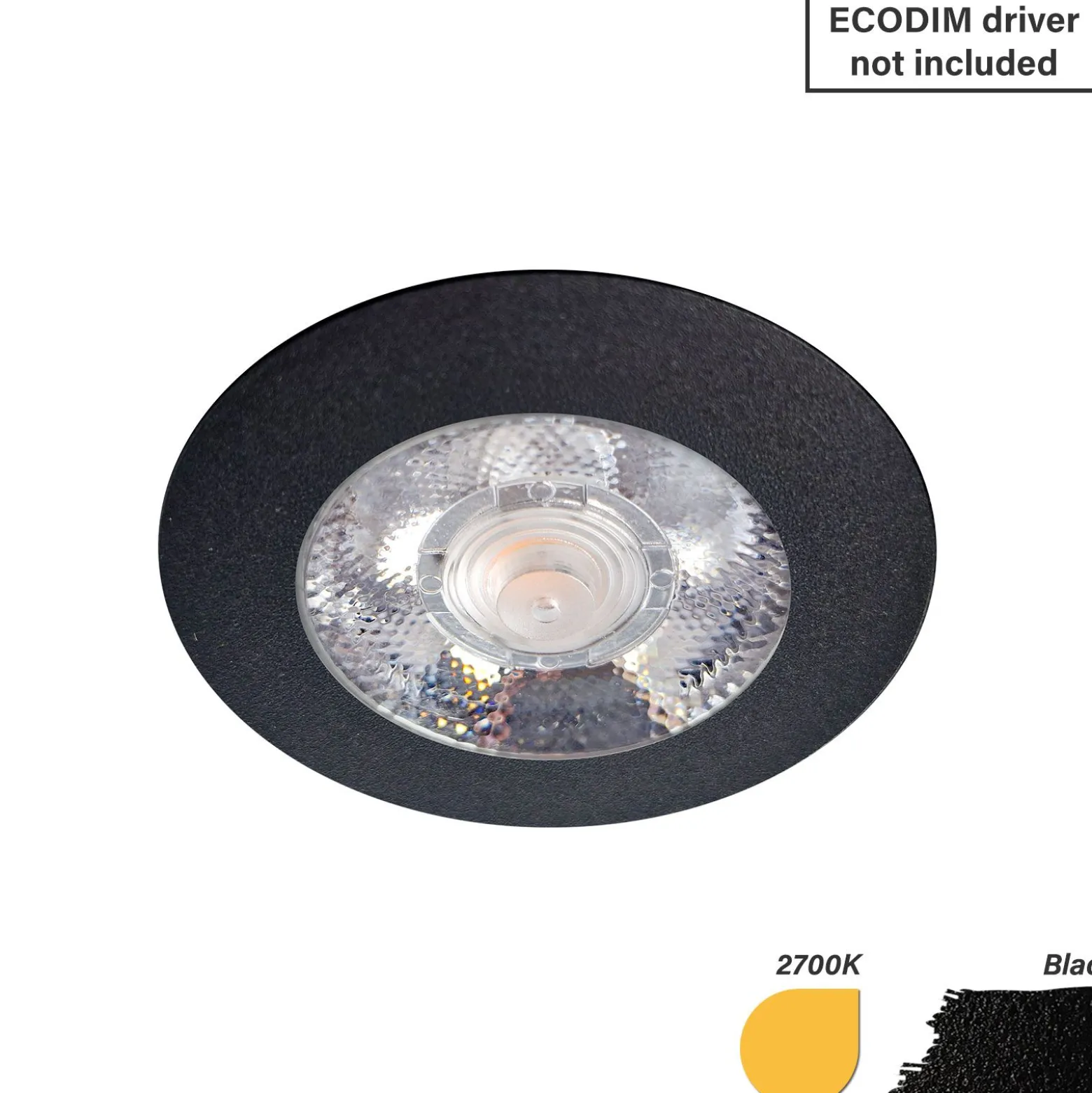 EcoDim Infälld Spot Svart 3W 240lm 90D - 827 Extra Varm Vit | 62mm - Utskärning 55mm - IP54 - Dimbar