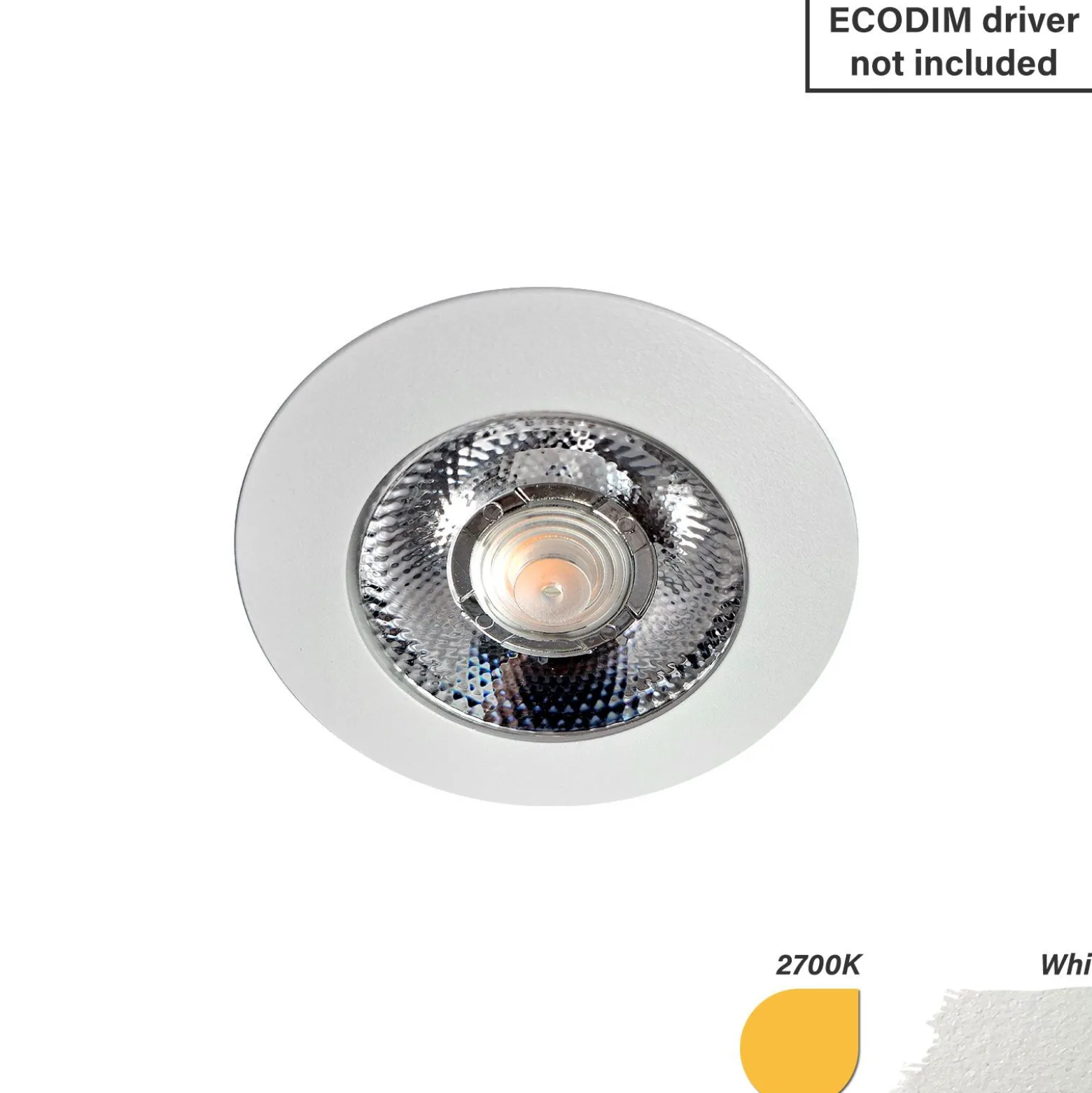 EcoDim Infälld Spot Vit 3W 240lm 90D - 827 Extra Varm Vit | 62mm - Utskärning 55mm - IP54 - Dimbar