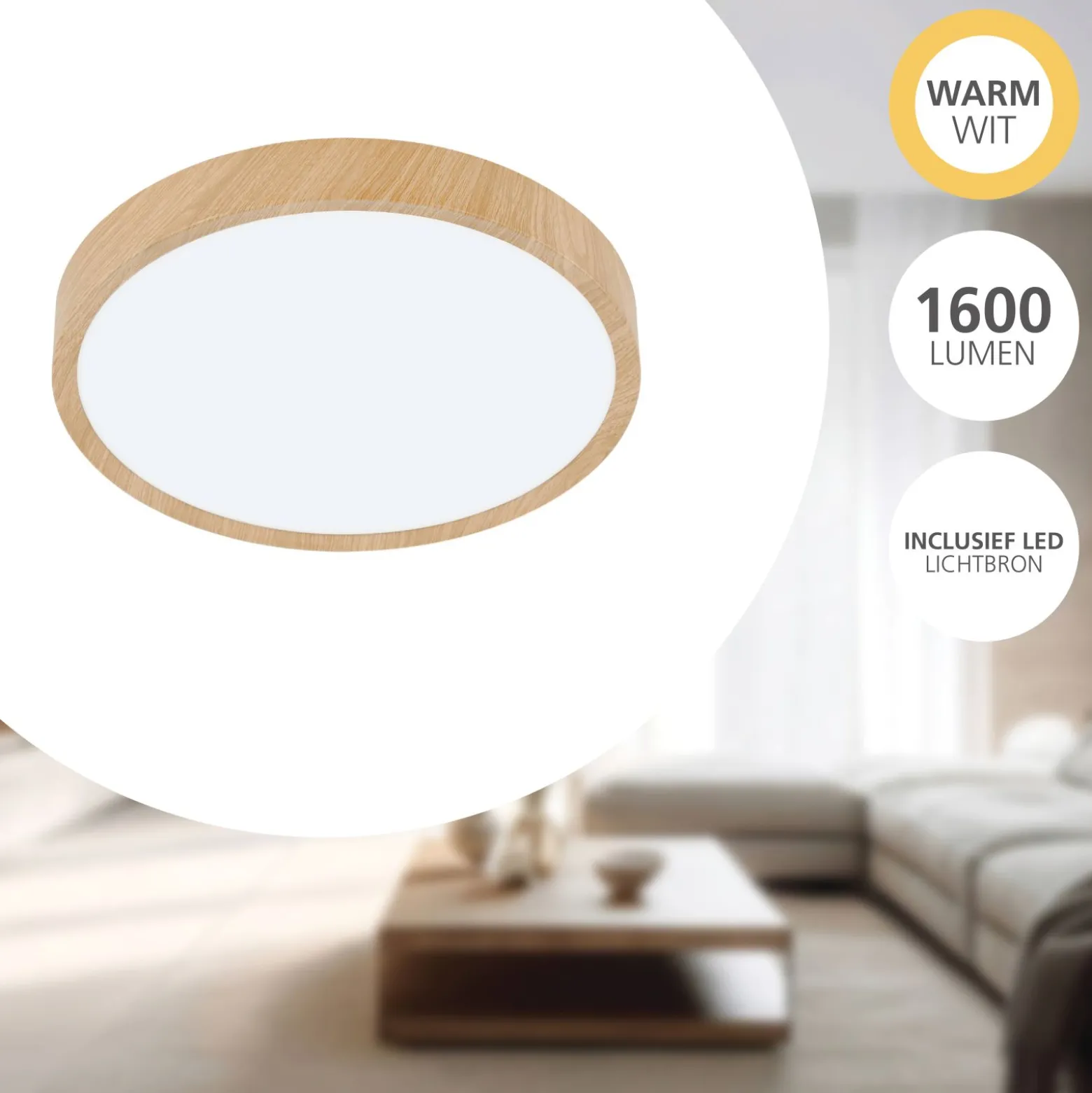 Eglo Taklampa Musurita Plast Stål Trä 146W 1600lm - 830 Varm Vit | 340mm - IP44