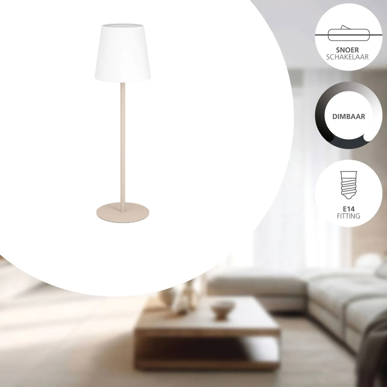 Eglo Bordslampa Fiorana Stål Beige | Passande För 1x E14