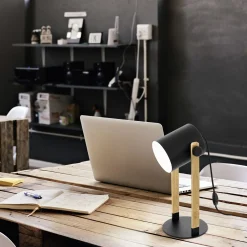 Eglo Bordslampa Hornwood Stål Svart Trä | Passande För 1x E27