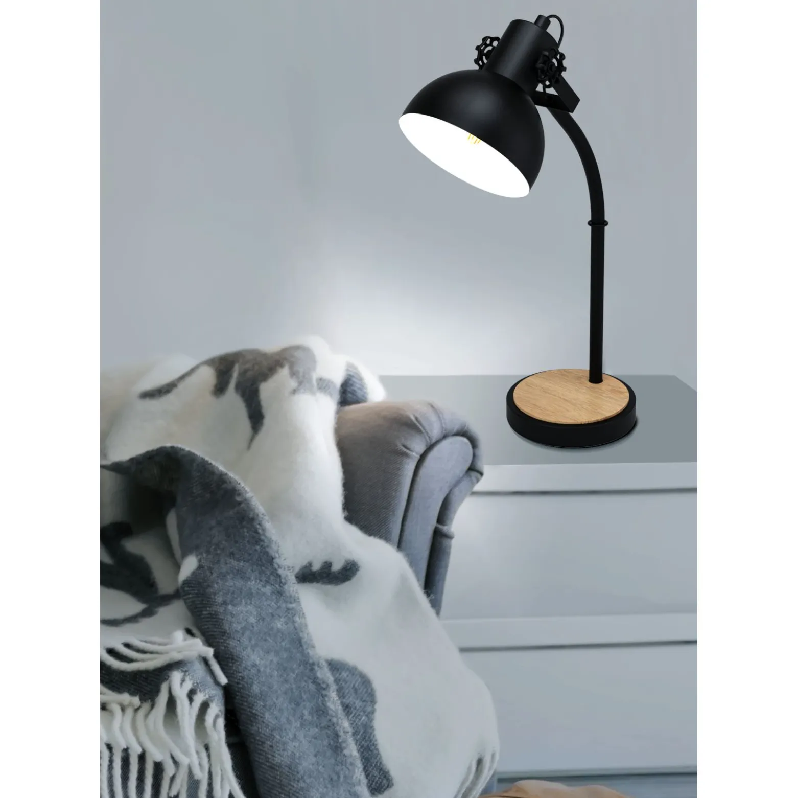 Eglo Bordslampa Lubenham Stål Svart Trä | Passande För 1x E27