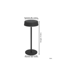 Eglo Bordslampa Simeri Solar Stål Svart 3W 250lm - 830-860 Justerbar Vit | IP44 - Touchdimmerbar - USB-C