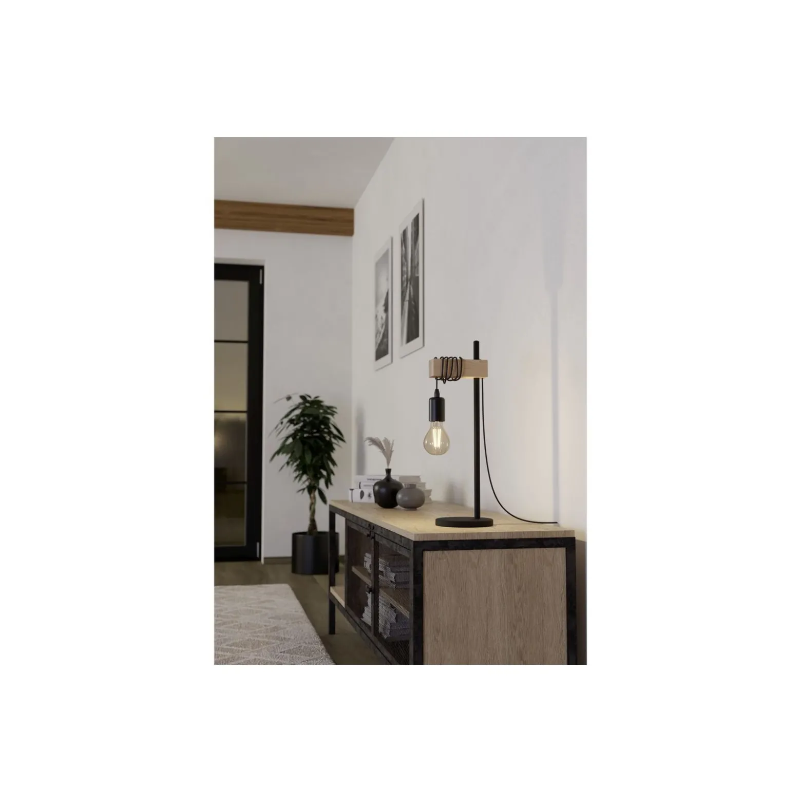 Eglo Bordslampa Townshend Stål Trä Svart Brun | IP20 - Passande för 1x E27