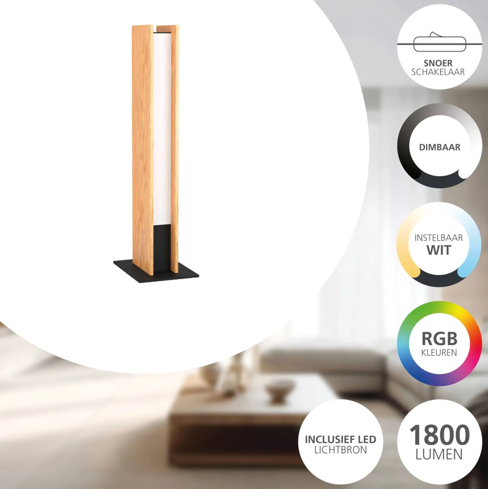 Eglo Connect.Z Smart Bordslampa Anchorena-Z Trä Svart 16W 1800lm - 827-865 Justerbar Vit | Dimbar
