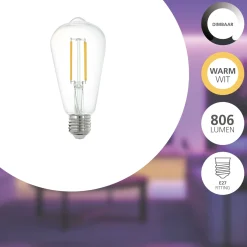 Eglo Connect.Z Smart LED E27 Edison Filament Klar 6W 806lm - 827 Extra Varm Vit | Dimbar - Ersättare 60W