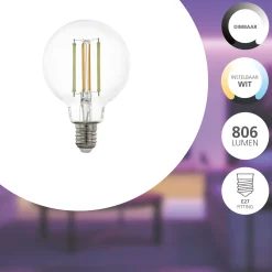 Eglo Connect.Z Smart LED E27 Globe Filament Klar 6W 806lm - 822-865 Justerbar Vit | Dimbar - Ersättare 60W