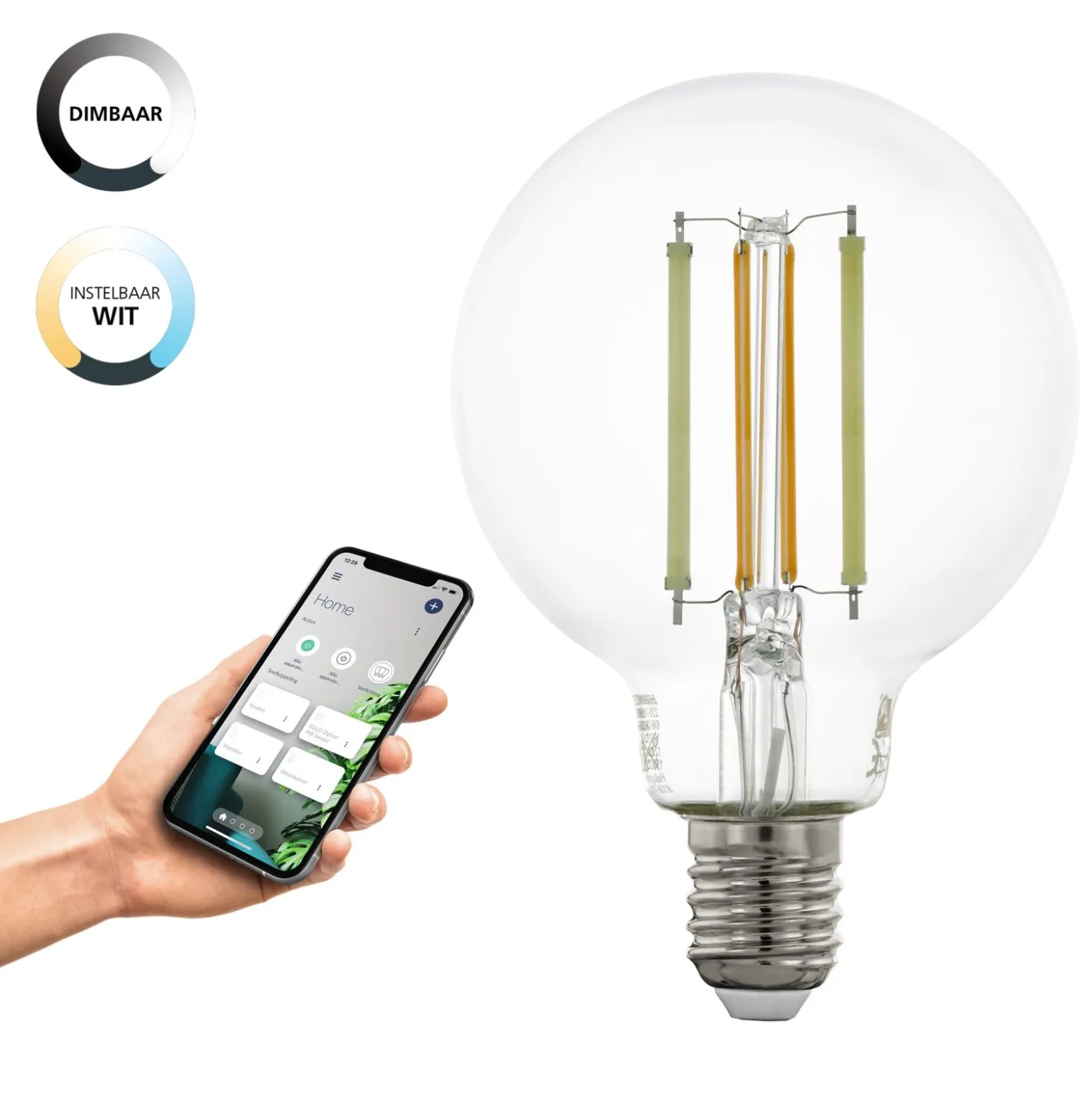 Eglo Connect.Z Smart LED E27 Globe Filament Klar 6W 806lm - 822-865 Justerbar Vit | Dimbar - Ersättare 60W