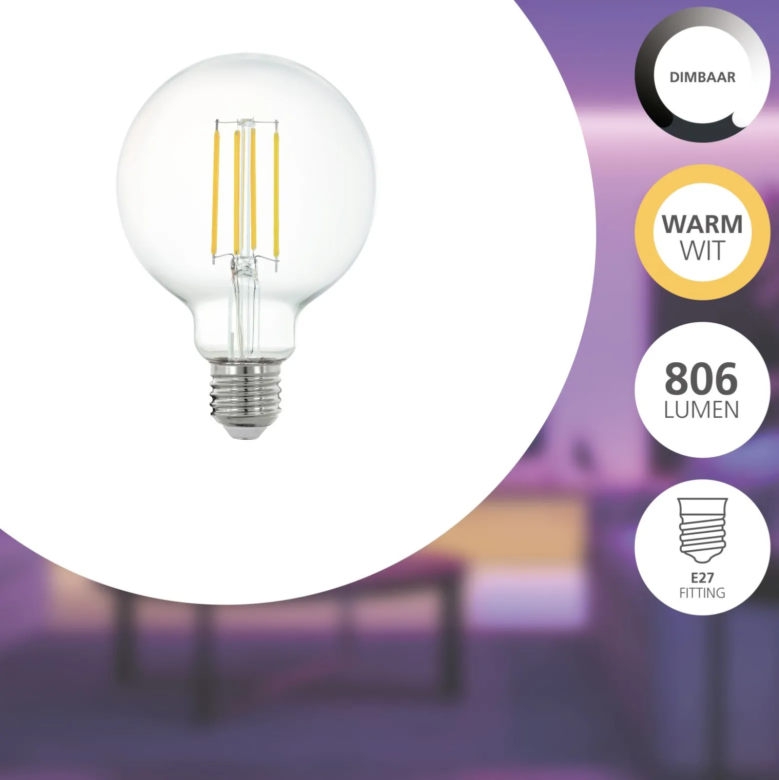 Eglo Connect.Z Smart LED E27 Globe Filament Klar 6W 806lm - 827 Extra Varm Vit | Dimbar - Ersättare 60W