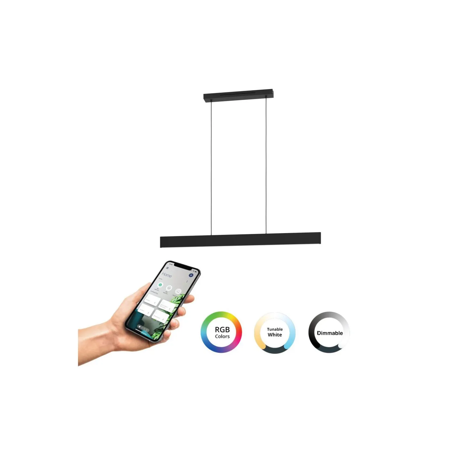 Eglo Connect.Z Smart Pendellampa Andreas-Z Stål Svart 38W 4600lm - 827-865 Justerbar Vit + RGB | Dimbar