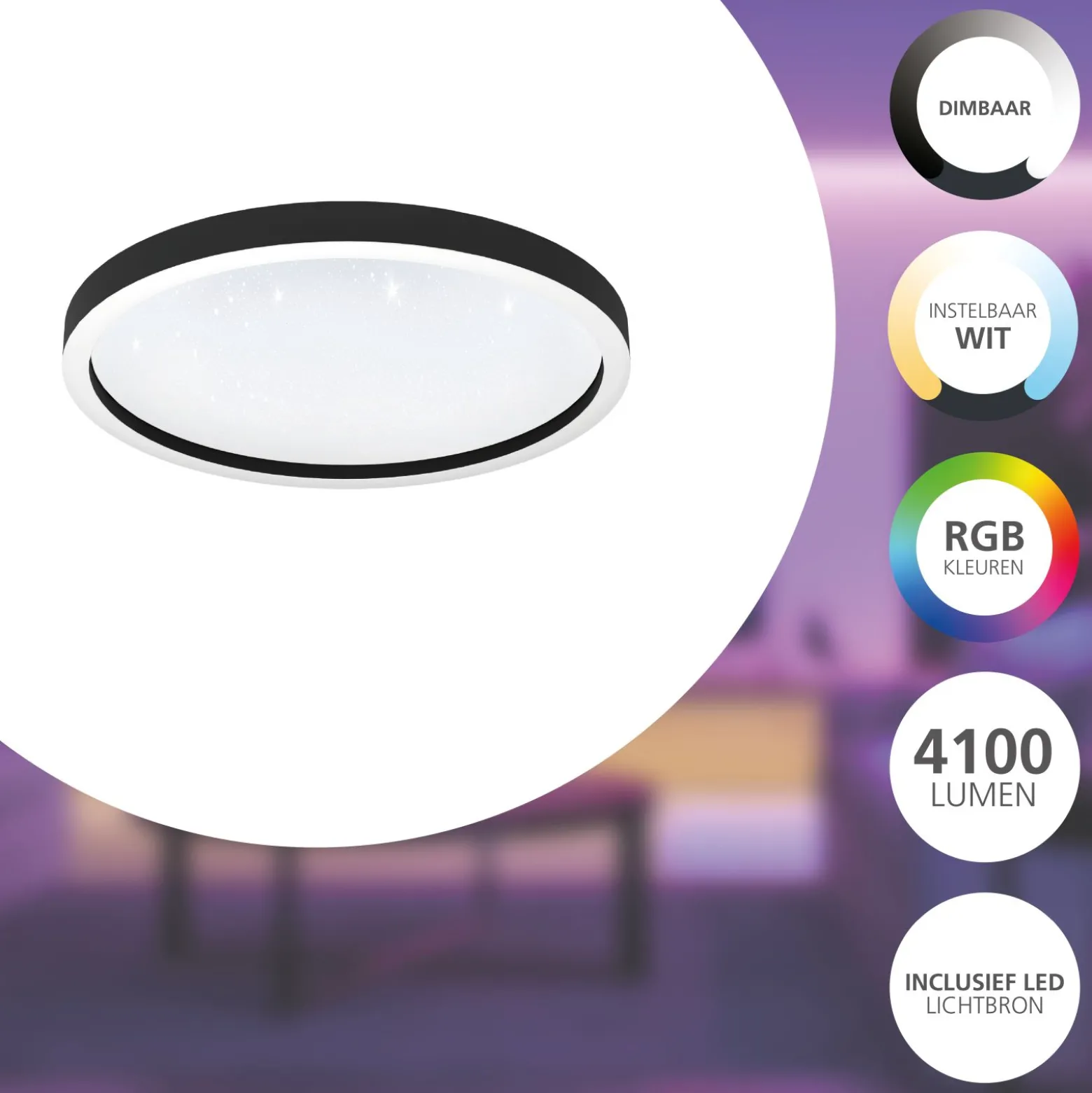 Eglo Connect.Z Smart Taklampa Aluminium Svart 34W 4100lm - 827-865 Justerbar Vit + RGB | 570mm - Dimbar