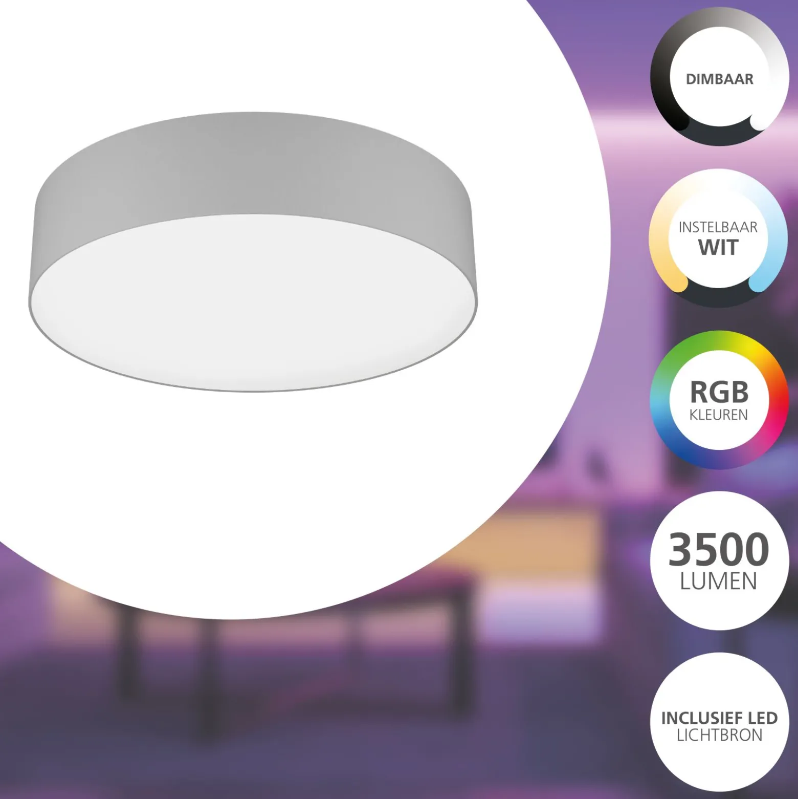 Eglo Connect.Z Smart Taklampa Romaro-Z Stål Vit 35W 3500lm - 827-865 Justerbar Vit | 570mm - Dimbar