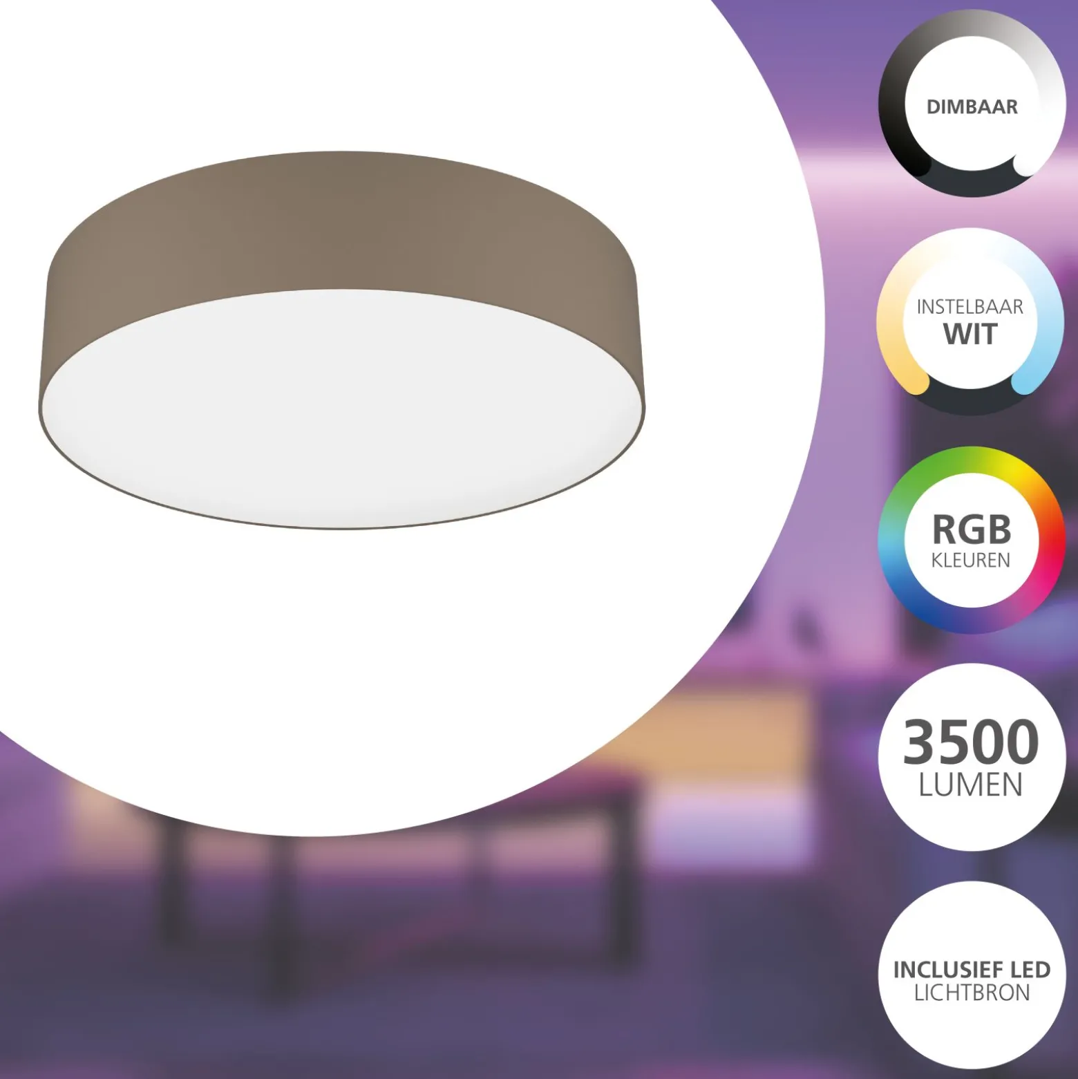 Eglo Connect.Z Smart Taklampa Romaro-Z Stål Vit 35W 3500lm - 827-865 Justerbar Vit | 570mm - Dimbar