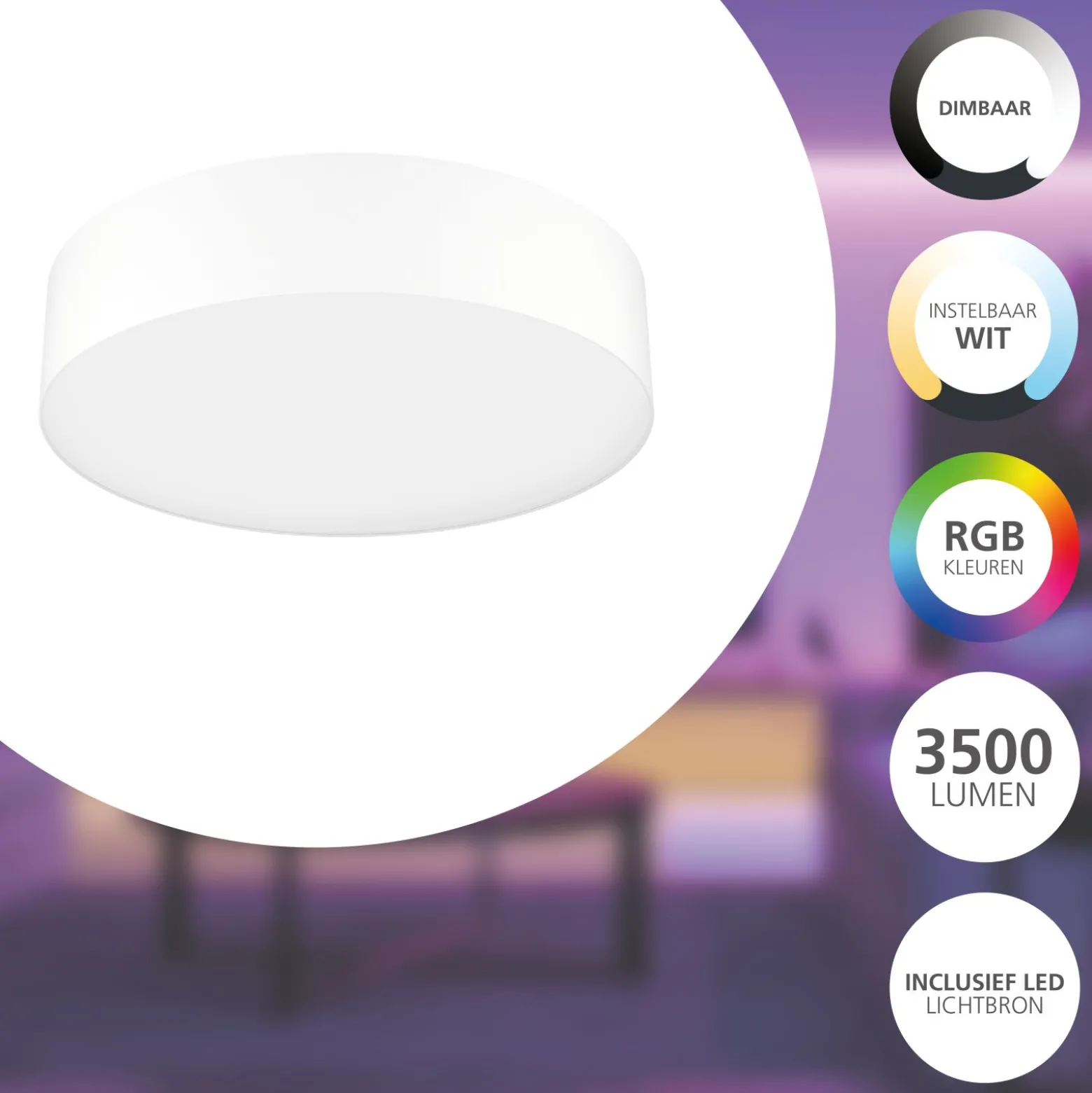 Eglo Connect.Z Smart Taklampa Romaro-Z Stål Vit 35W 3500lm - 827-865 Justerbar Vit | 570mm - Dimbar