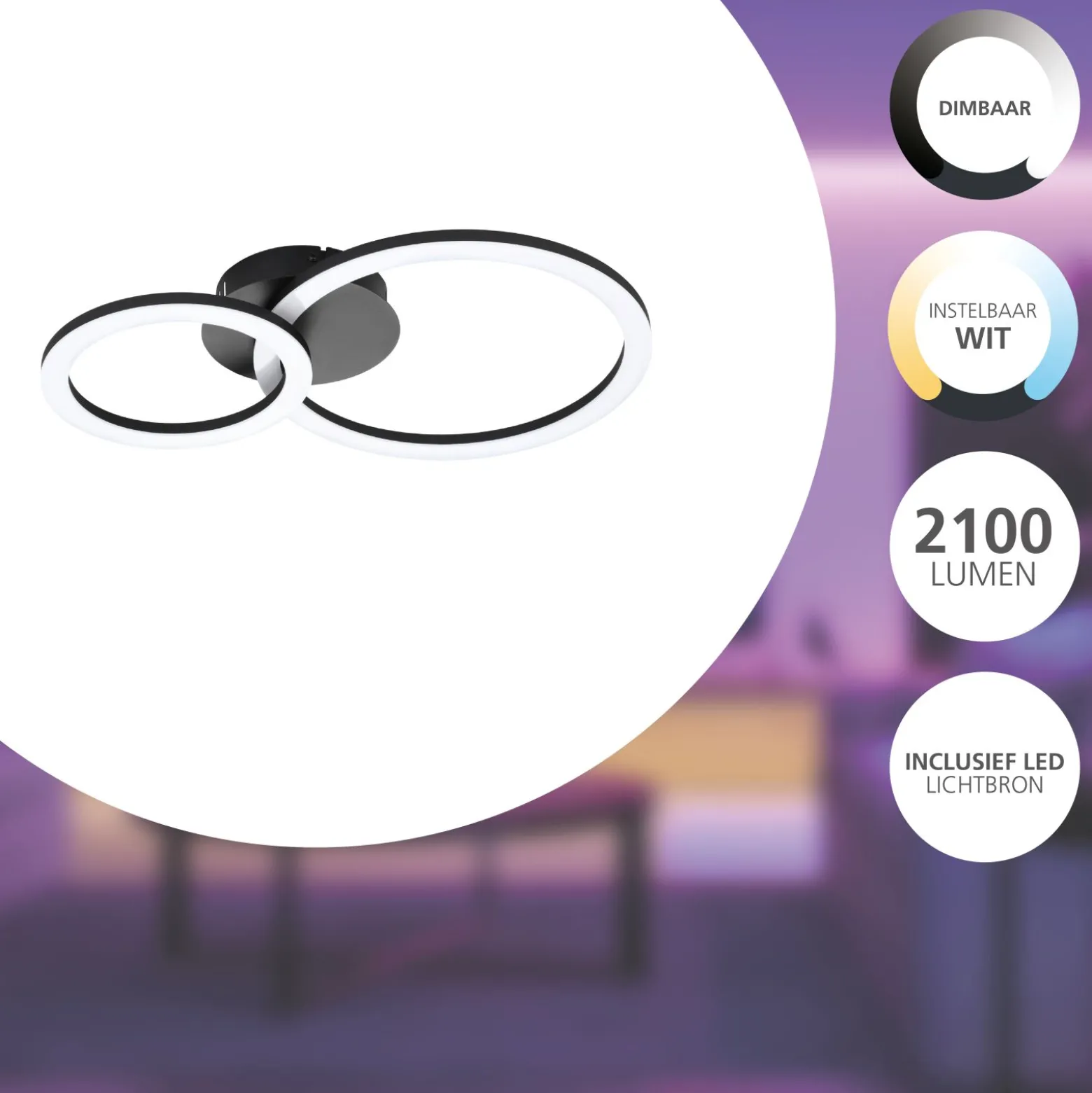 Eglo Connect.Z Smart Taklampa Parrapos-Z Stål Svart 19W 2330lm - 827-865 Justerbar Vit | Dimbar