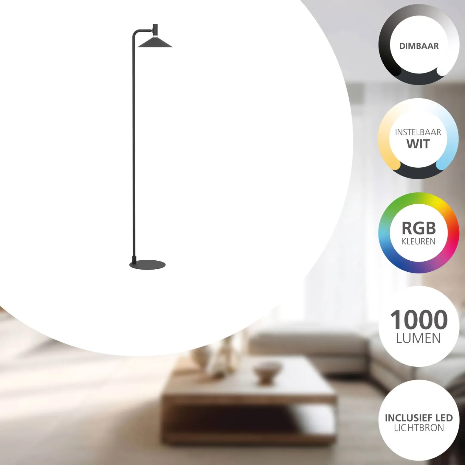 Eglo Golvlampa Conomavilla-Z Stål Svart 7W 1000lm - 827-865 Justerbar Vit | Dimbar