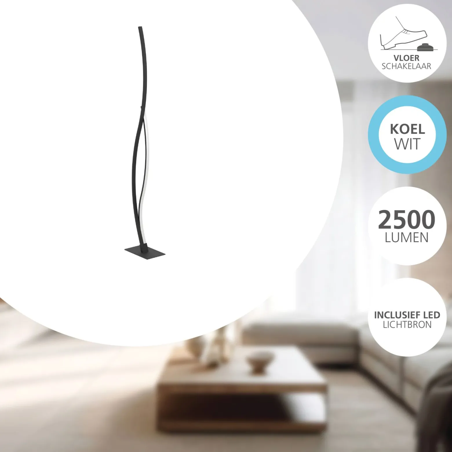 Eglo Golvlampa Grisolia Stål Svart Vit 20W 2500lm - 840 Kallvit