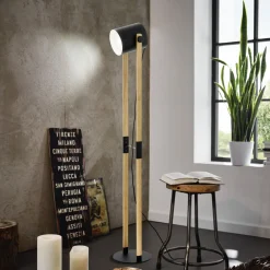 Eglo Golvlampa Hornwood Stål Svart Trä | Passande För 1x E27