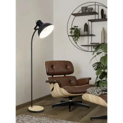 Eglo Golvlampa Lubenham Stål Svart Trä | Passande För 1x E27